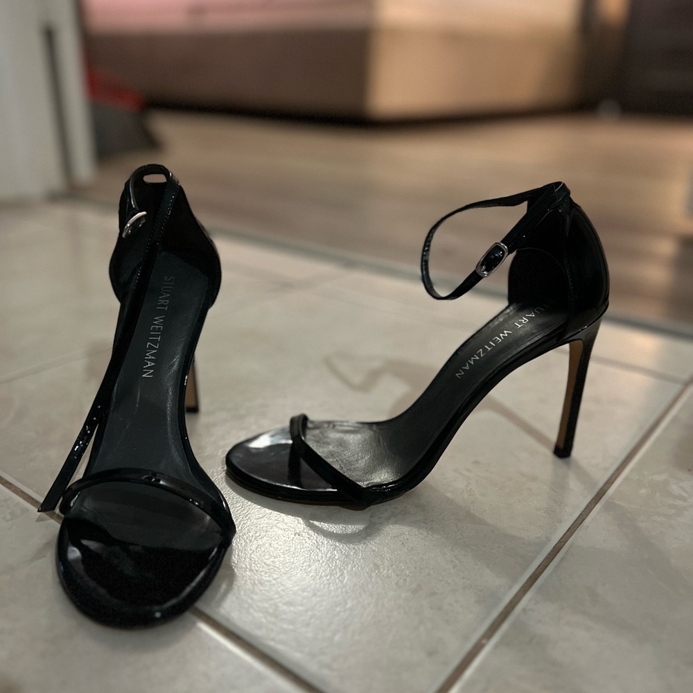 Stuart Weitzman Black Nudist 100m Sandal Heels size 8.5